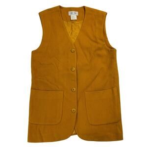 Vintage First Issue Long Vest Womens Small S Mustard Wool Blend Button Front USA